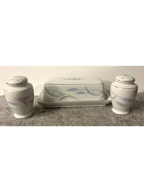 Vintage Valmont Royal Wheat China Covered Butter Dish and Salt/Pepper Shakers #